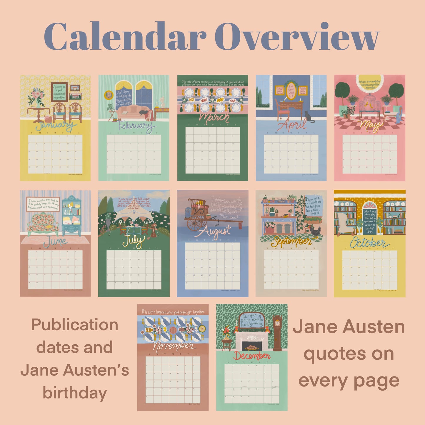 At Home With Jane Austen Wall calendar 2025