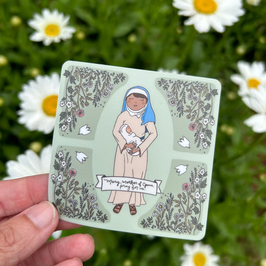 Mary Mother of Jesus Floral Tile Vinyl Sticker