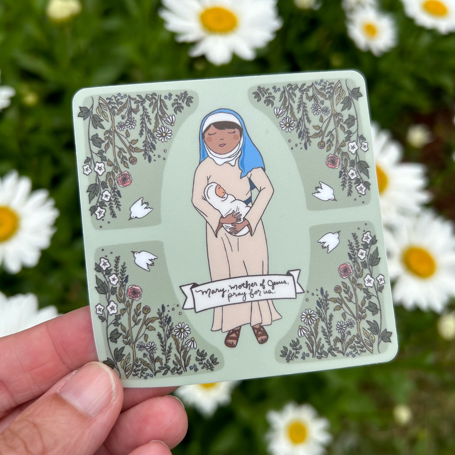 Mary Mother of Jesus Floral Tile Vinyl Sticker